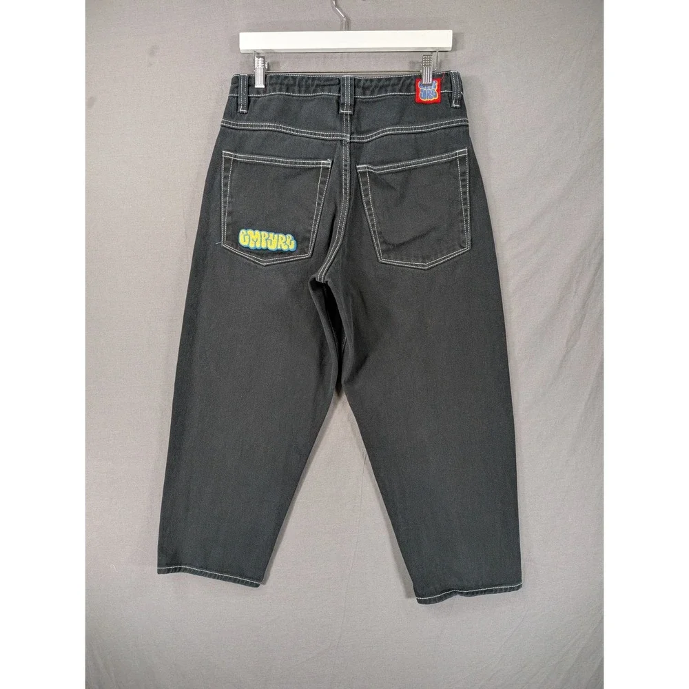 Empyre Mens Loose Fit Black Denim Jeans Skate Streetwear Size 28 Contrast Stitch